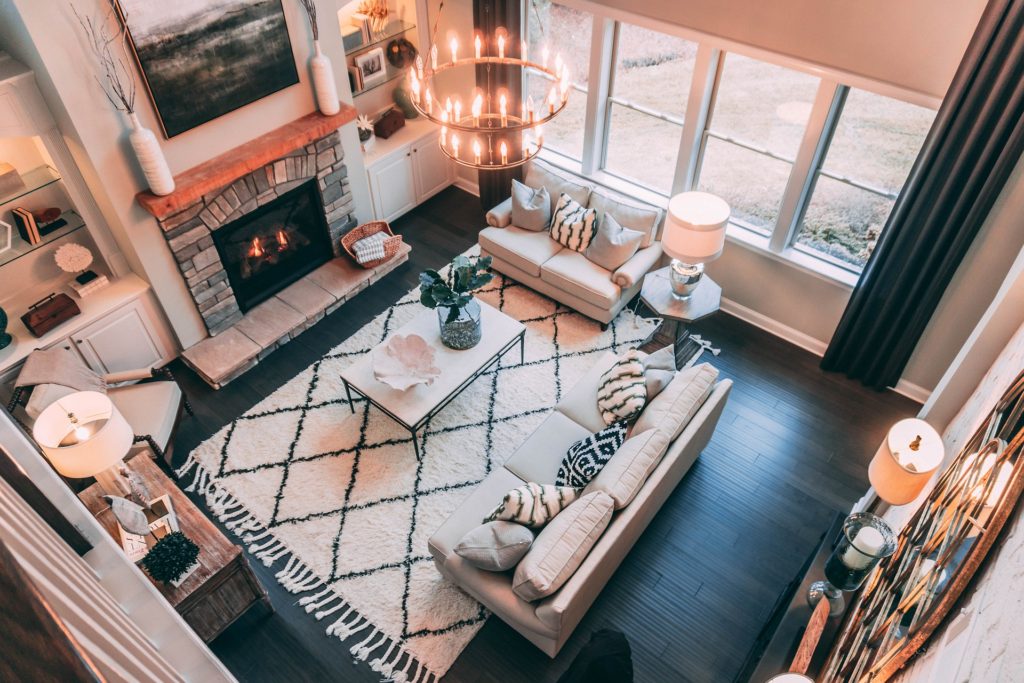 view from balcony into a beautiful living room