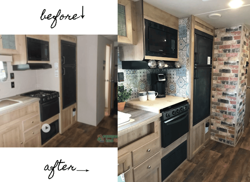RV makeover before and after kitchen