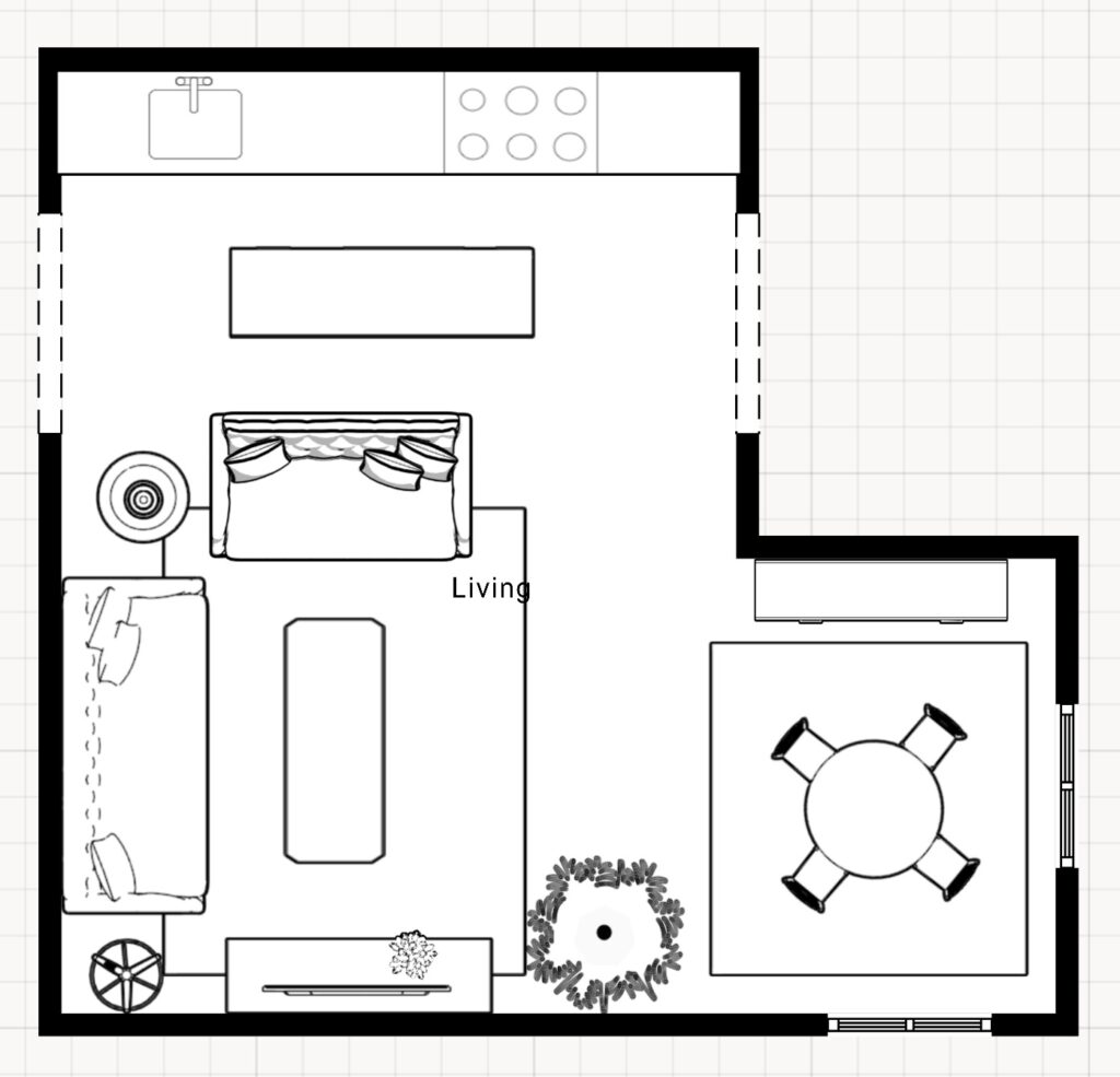 floor plan showing an "L" shaped room layout