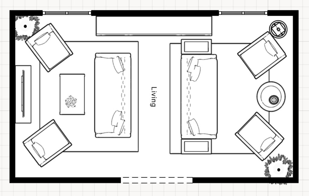 floor plan showing a long narrow room layout