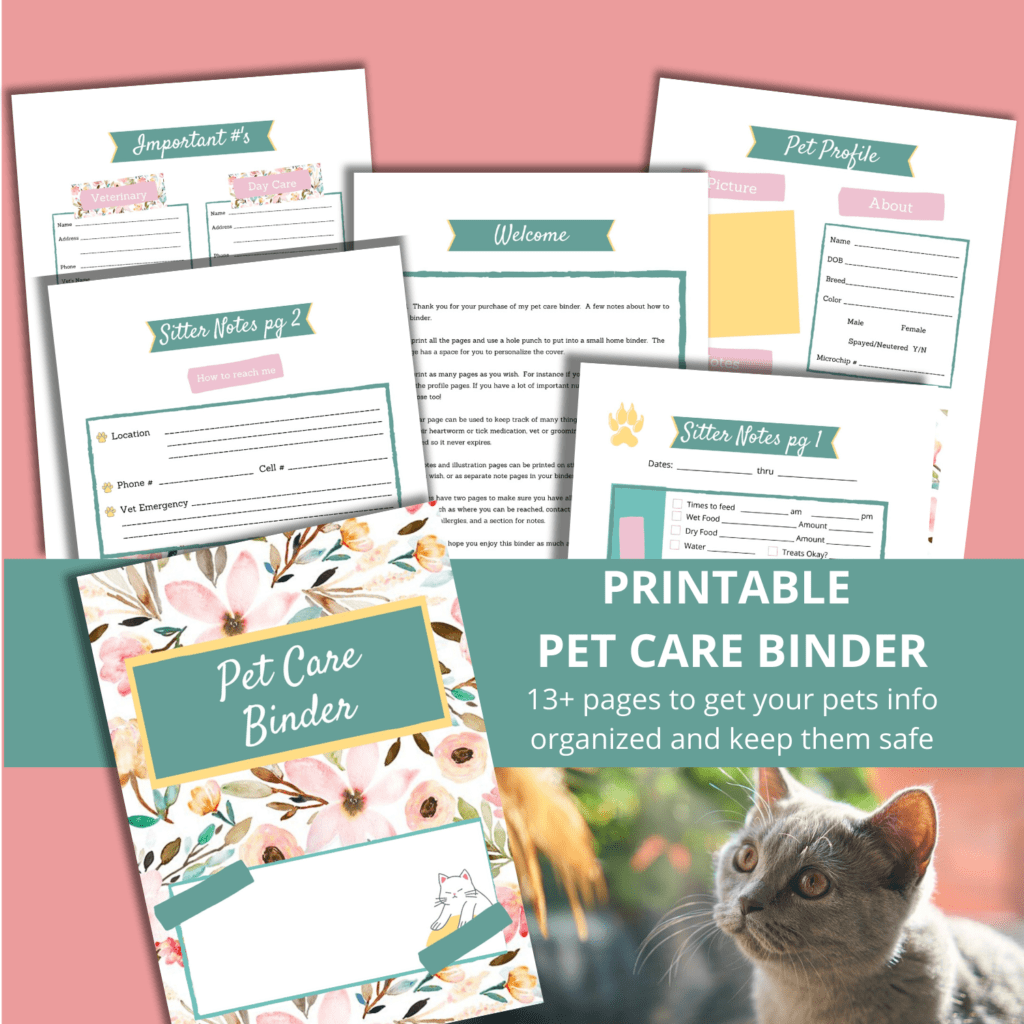 printable pet care binder floral design