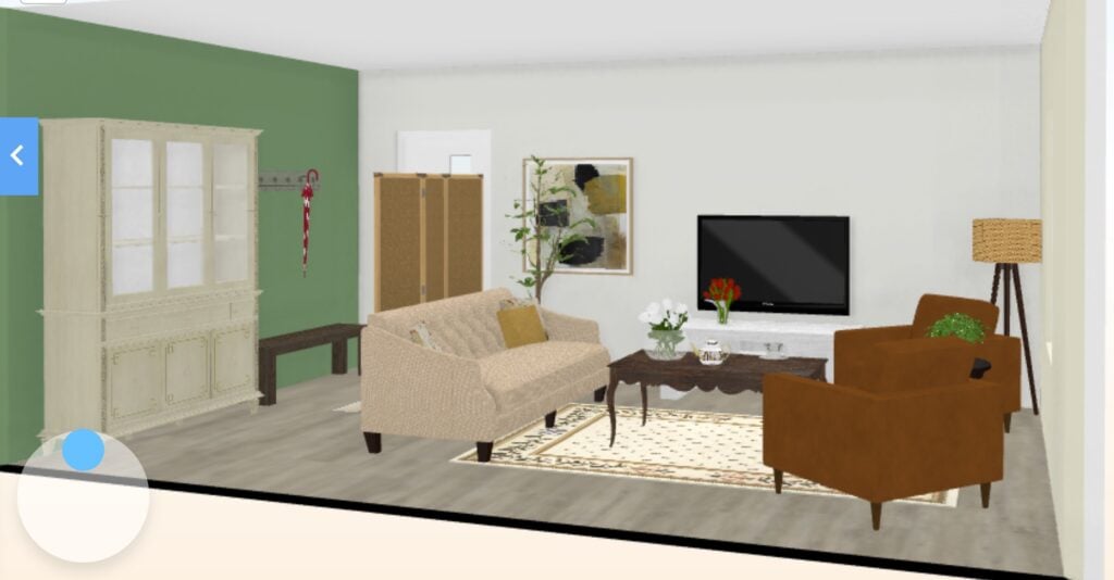 floor plan showing how to use a room divider to separate the living room from the entry way
