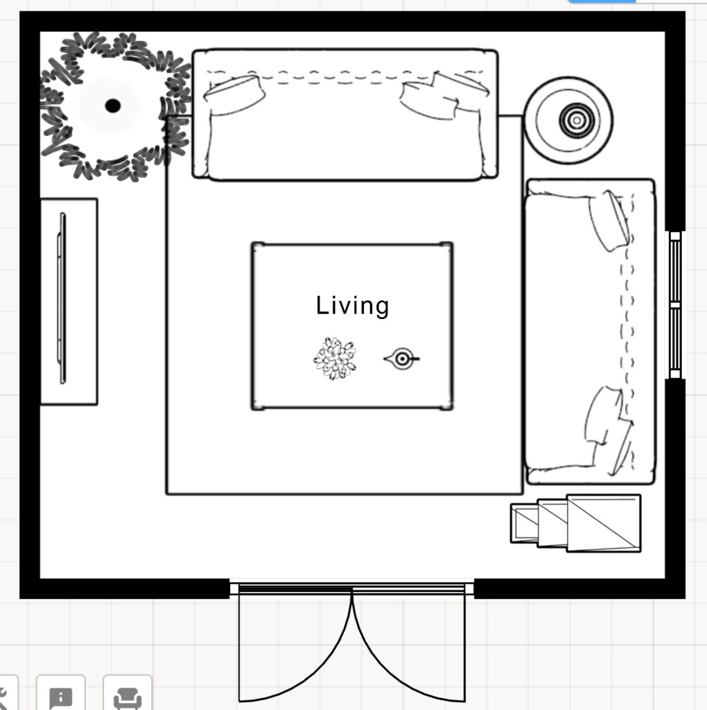 floor plan showing how to arrange two sofas in a living room