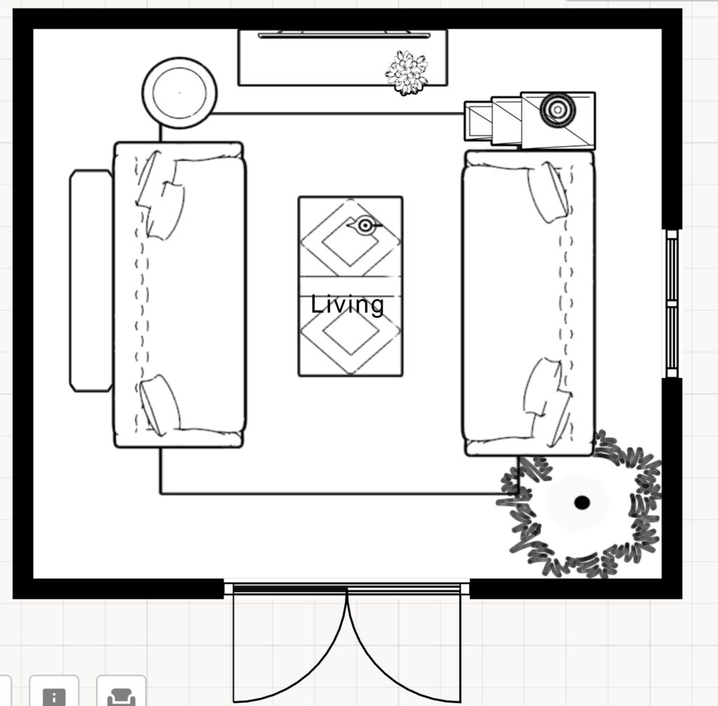 floor plan of a small living room arrangement for two sofas in a living room