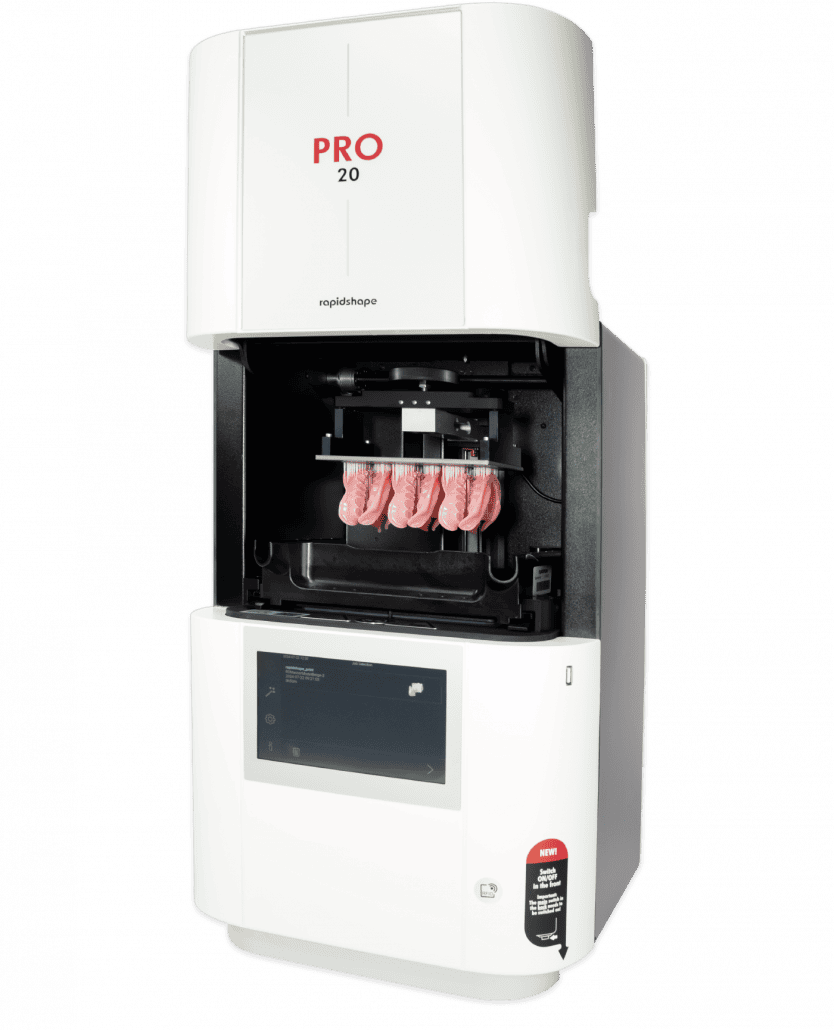 Six denture bases printed on the PRO 20 dental 3D printer