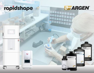 Image shows ARGEN Resins—Argen Model, Argen Model Pro, Argen Guide, Argen Flex, and Argen Tray—which are fully validated for use with the PRO 20 and soon for the D50+.