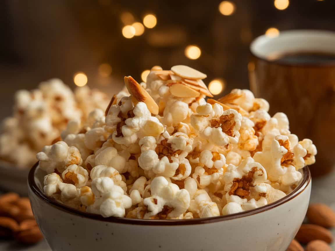 Snack Different with These 15 Coffee-Infused Popcorn Recipes 14 14. Coffee Almond Crunch Popcorn