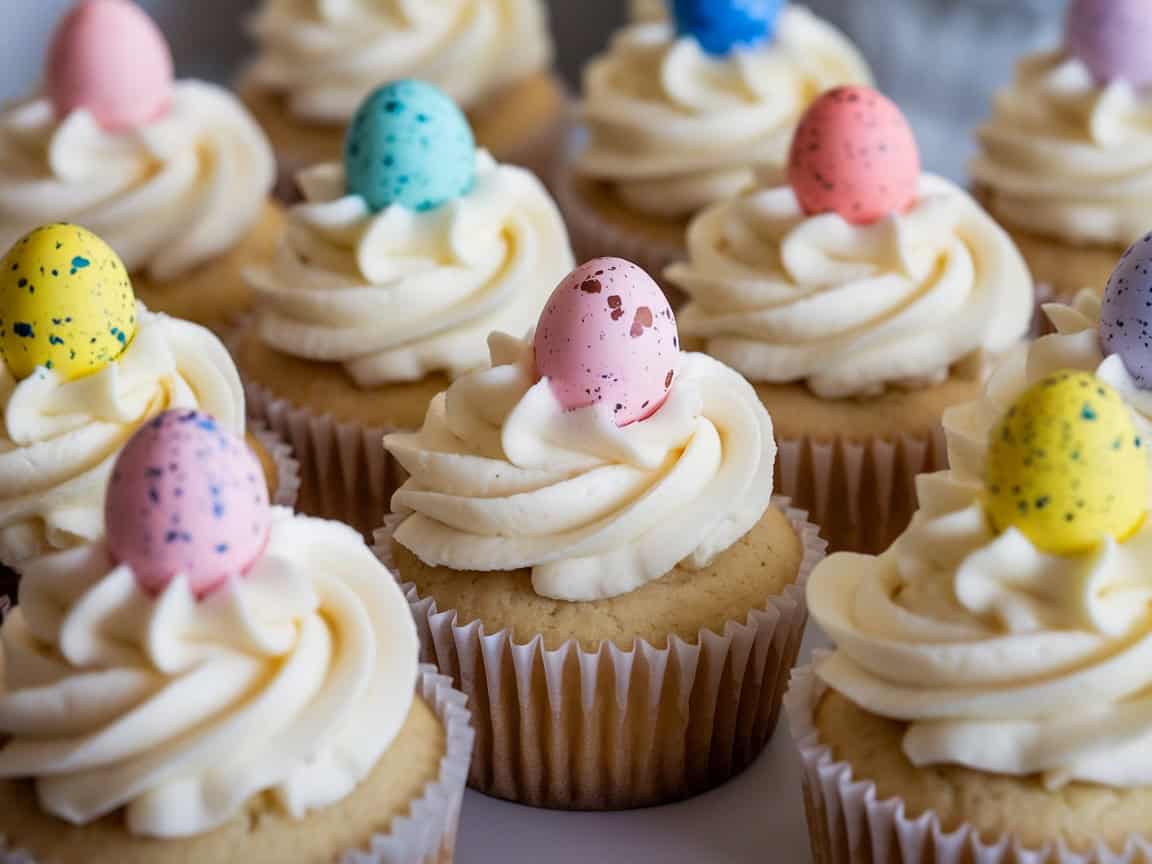 Easter’s Sweetest Treat: 14 Coffee Cupcakes You’ll Love for Easter 5 5. Vanilla Latte Cupcakes with Speckled Egg Decorations