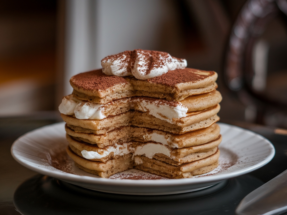 Start Your Day Right with These 15 Coffee Pancake Creations 7 7. Tiramisu Pancake Stack