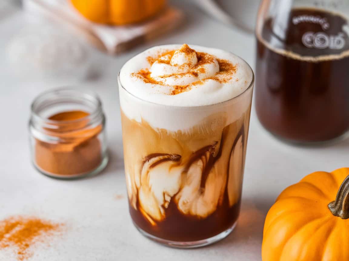 Cozy Up This Fall Season with 14 Delicious Fall-Inspired Coffee Recipes 14 15. Pumpkin Cream Cold Brew with Pumpkin Spice Dusting