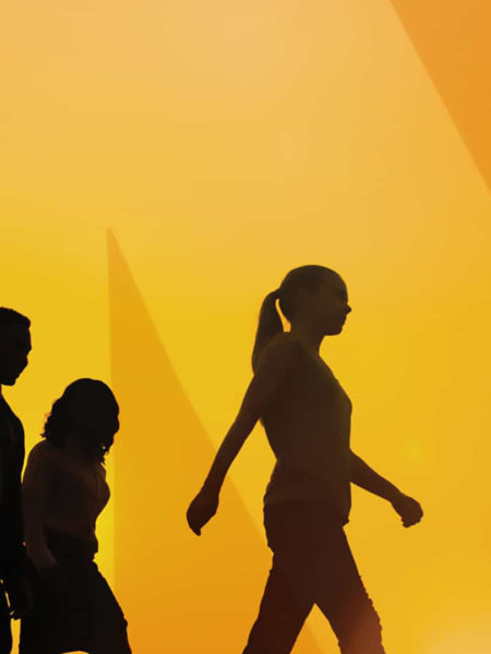Outlines of people walking, part of a social media brand by Wonderlab