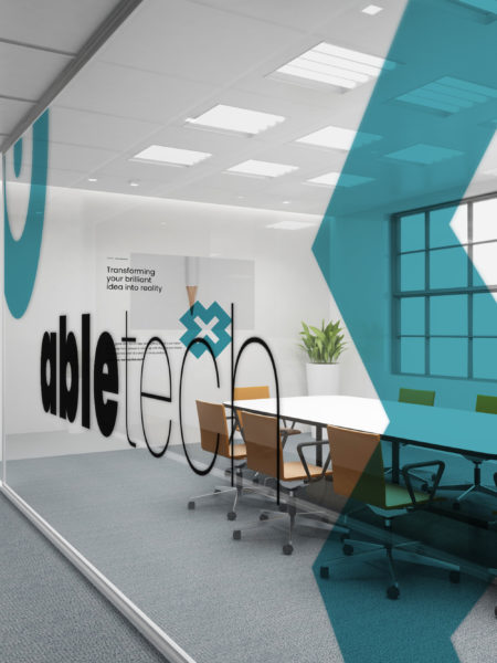 Office design showing application of a new brand identity by design company Wonderlab