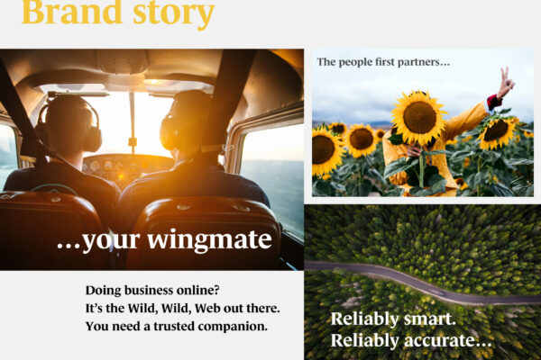 Brand story moodpboard for AddressFinder's brand refresh with the words 'your wingmate'.