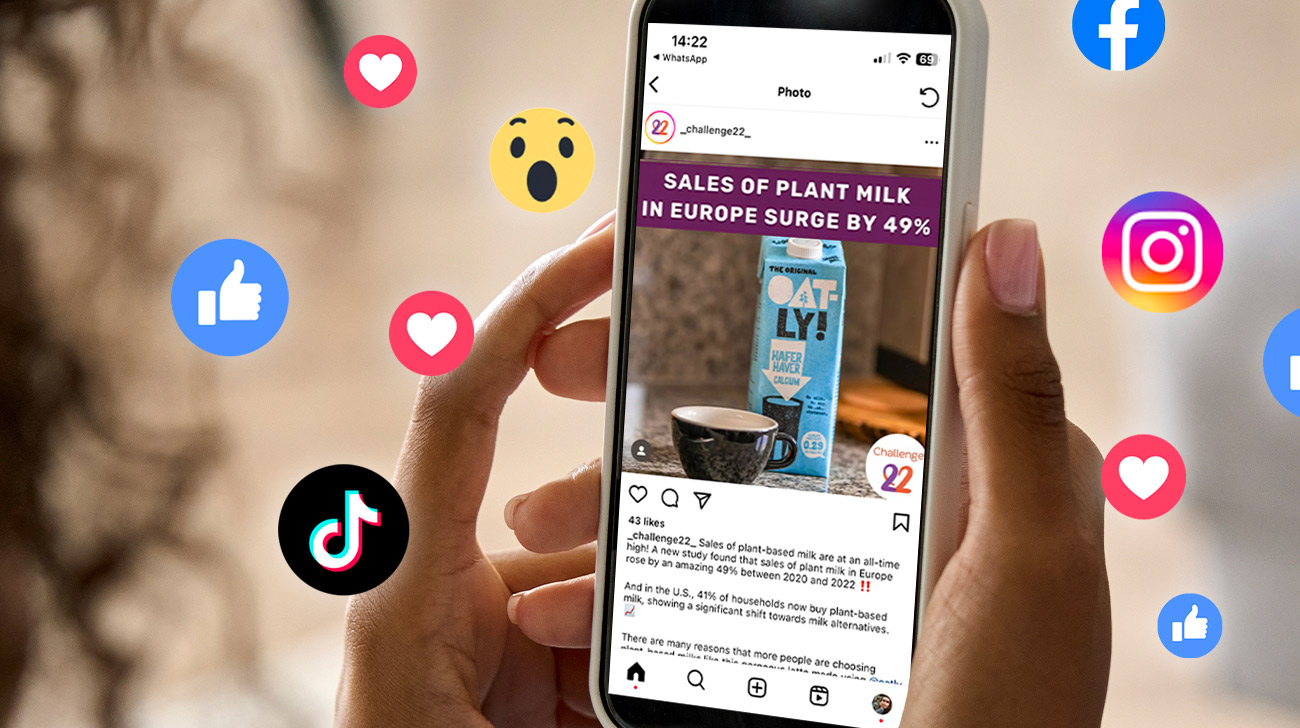 phone with social media platforms of Animals Now and Challenge 22