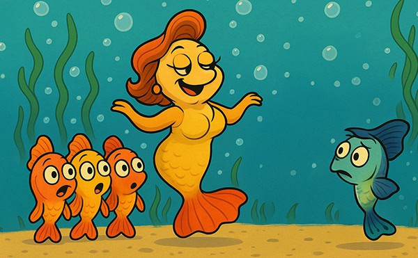 איור אילוסטרציה קומי: דגות לומדות לבחור בני זוג מבעלות ניסיון
