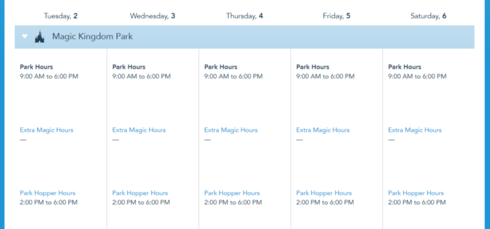 disney world park hours march