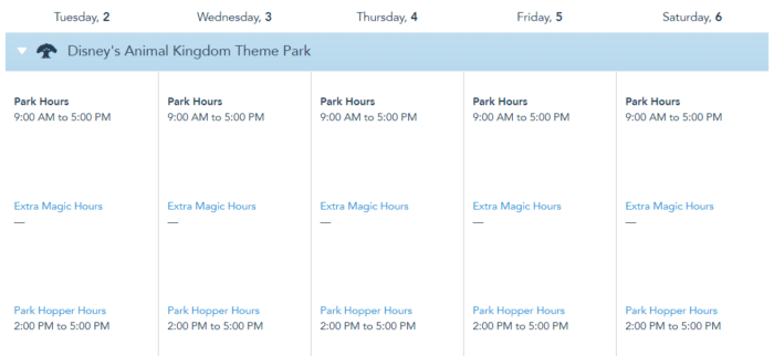 disney world park hours march