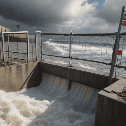 Illustration of Damaged floodgates affect water flow