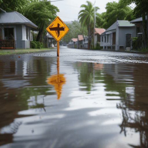 Illustration of River bursts banks