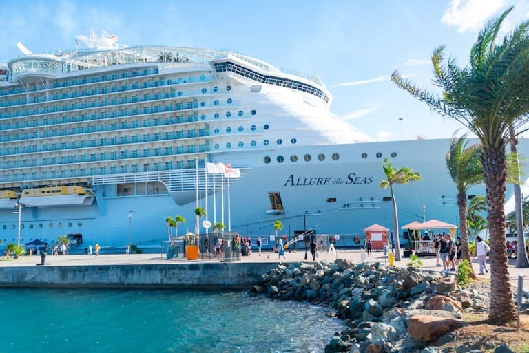 White Cruise Ship on Dock