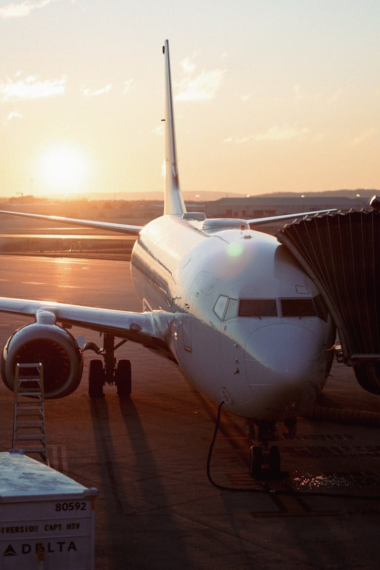 Aircraft on Airport Against Sunset