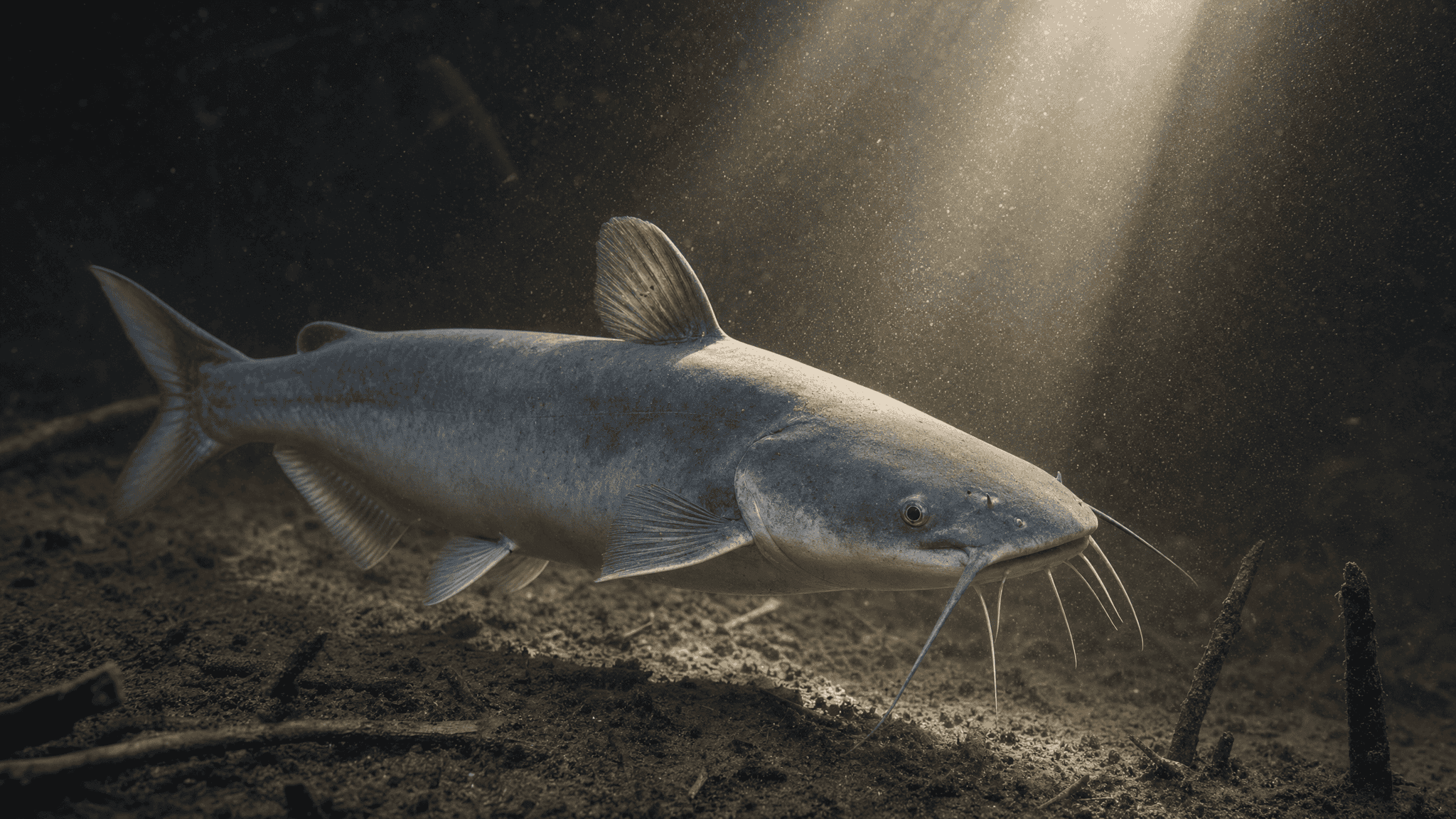 White Catfish cruising above soft bottom in a tidal river channel