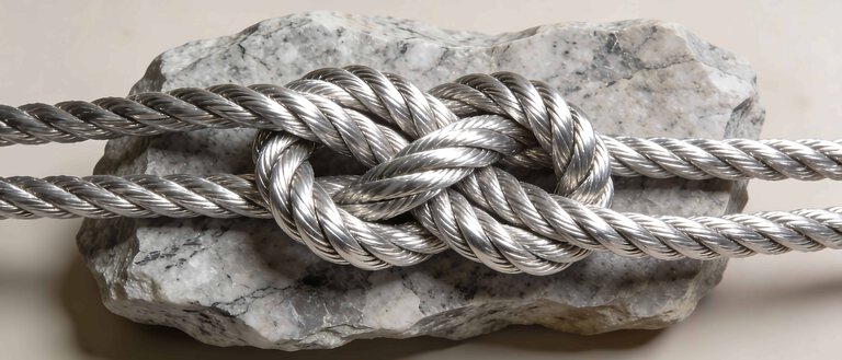 Secure rope knot tied around a textured stone