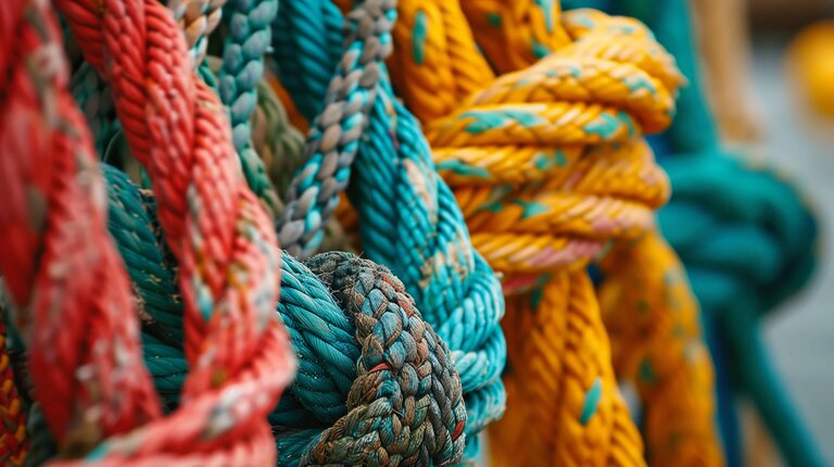 Illustrated pattern of traditional fishing-net knots and rope connections