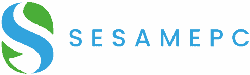 Logo SesamePC avec un design moderne et épuré, représentant la technologie et l'innovation en informatique.