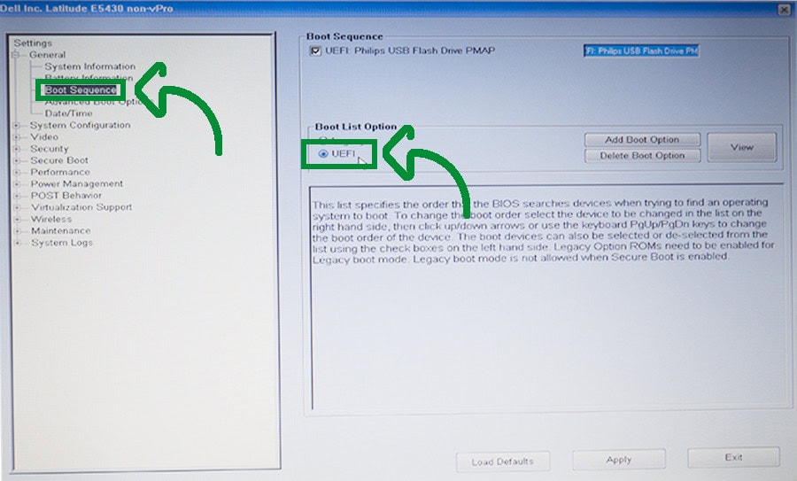 Boot sequence configuration dans le BIOS pour le démarrage à partir d'une clé USB sur un ordinateur SesamePC.