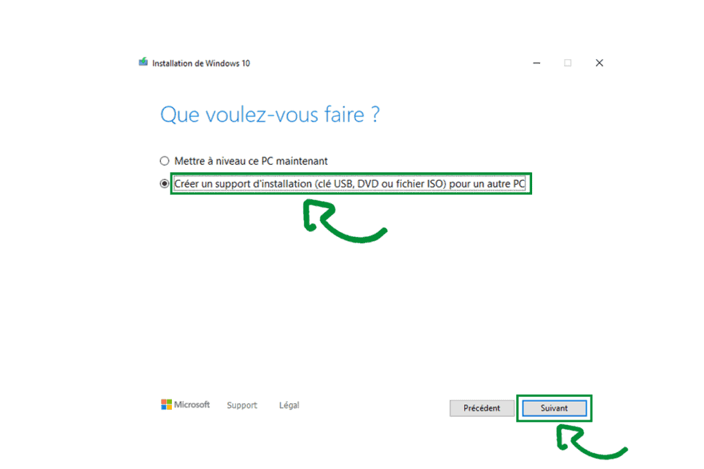 Support d'installation Windows 10, clé USB, DVD ou fichier ISO pour un autre PC.