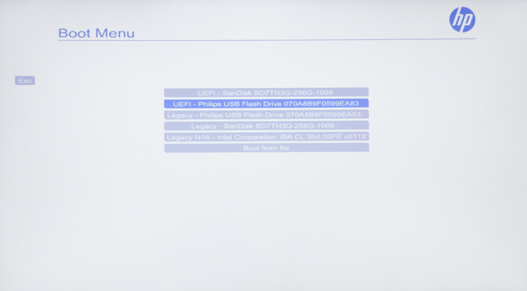 "Boot Menu" de HP