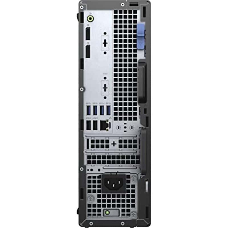 Clavier arrière d'un ordinateur de bureau, composants internes visibles, ports USB, alimentation électrique, ventilation, et connecteurs pour périphériques.