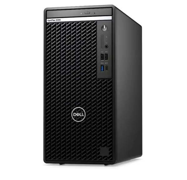 Tour Dell OptiPlex 5000 avec design noir, ports USB et lecteur de carte SD, idéal pour bureautique et usage professionnel.