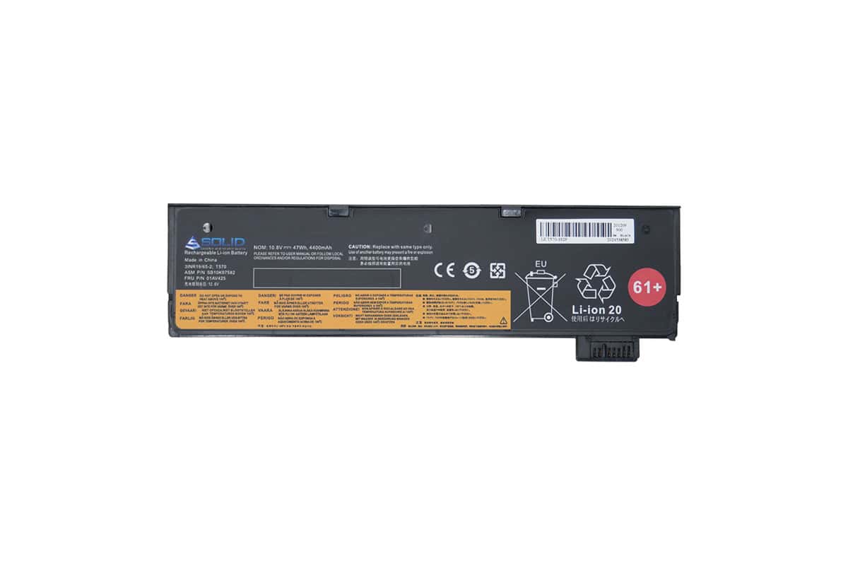 Batterie lithium-ion compatible pour ordinateur portable, capacité 47.4Wh, modèle SOLID pour performance et fiabilité.