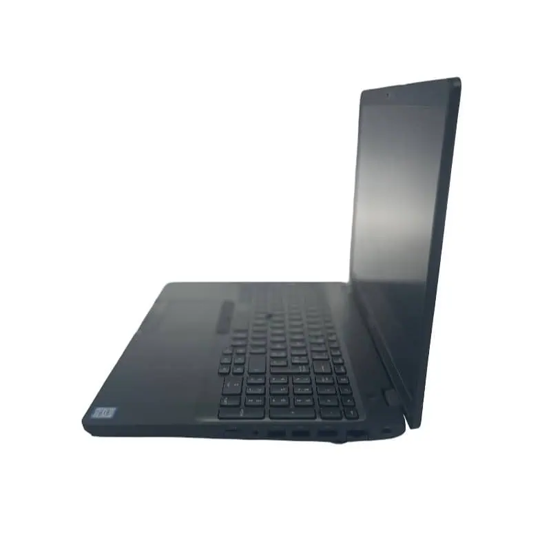 Ordinateur portable noir ouvert avec clavier complet et écran, idéal pour l'informatique et le travail à distance.