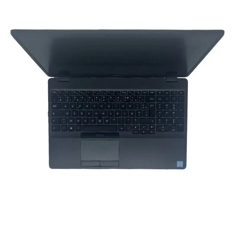 Ordinateur portable noir ouvert avec clavier et écran, idéal pour le travail et les études.