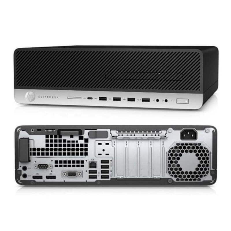 Mini PC HP EliteDesk avec design compact et ports variés pour une utilisation professionnelle ou personnelle.