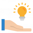 Idée lumineuse sur une main avec ampoule, illustration de créativité et d'innovation liée aux services informatiques sesamepc.com.