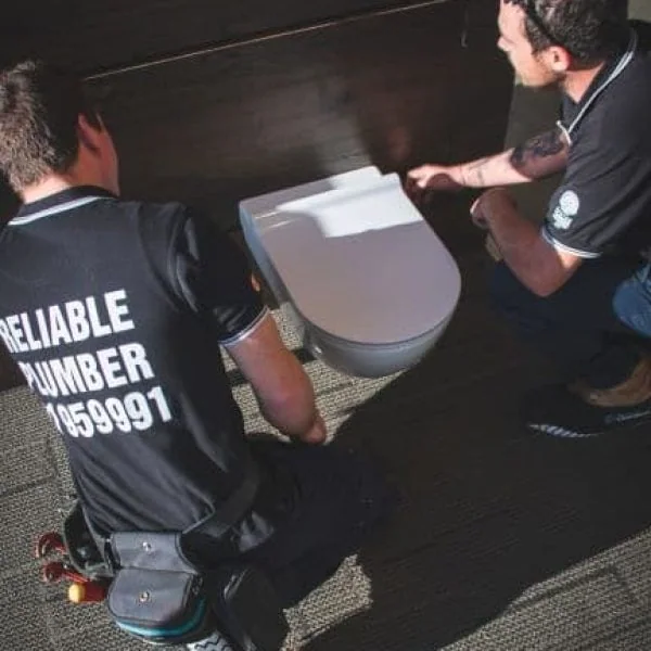 two men repair toilet two men repair toilet