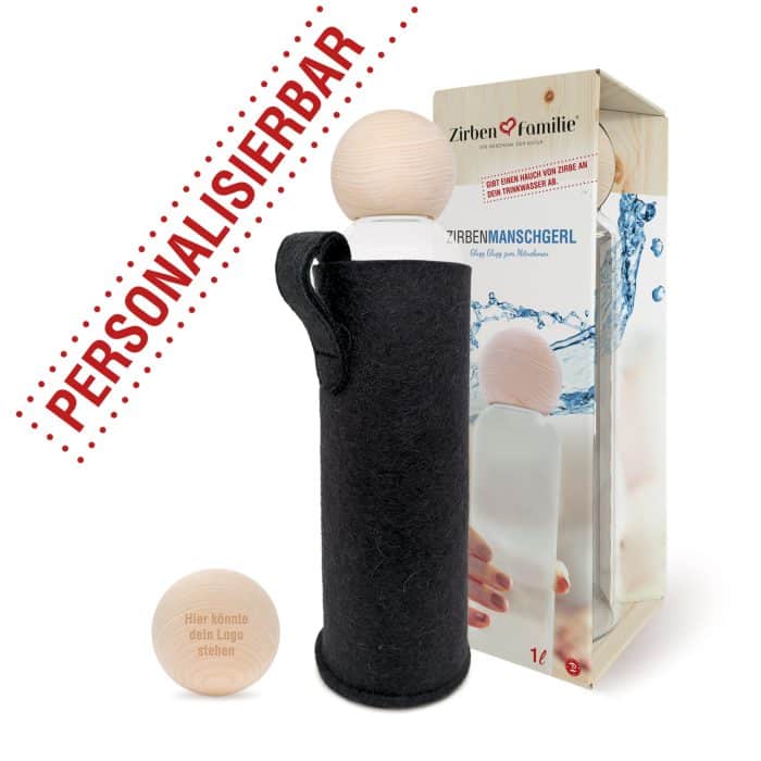 ZirbenTrinkflasche l inkl Verpackung Filztasche personalisiert