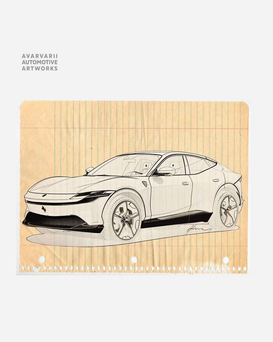 ferrari suv elettrico rendering