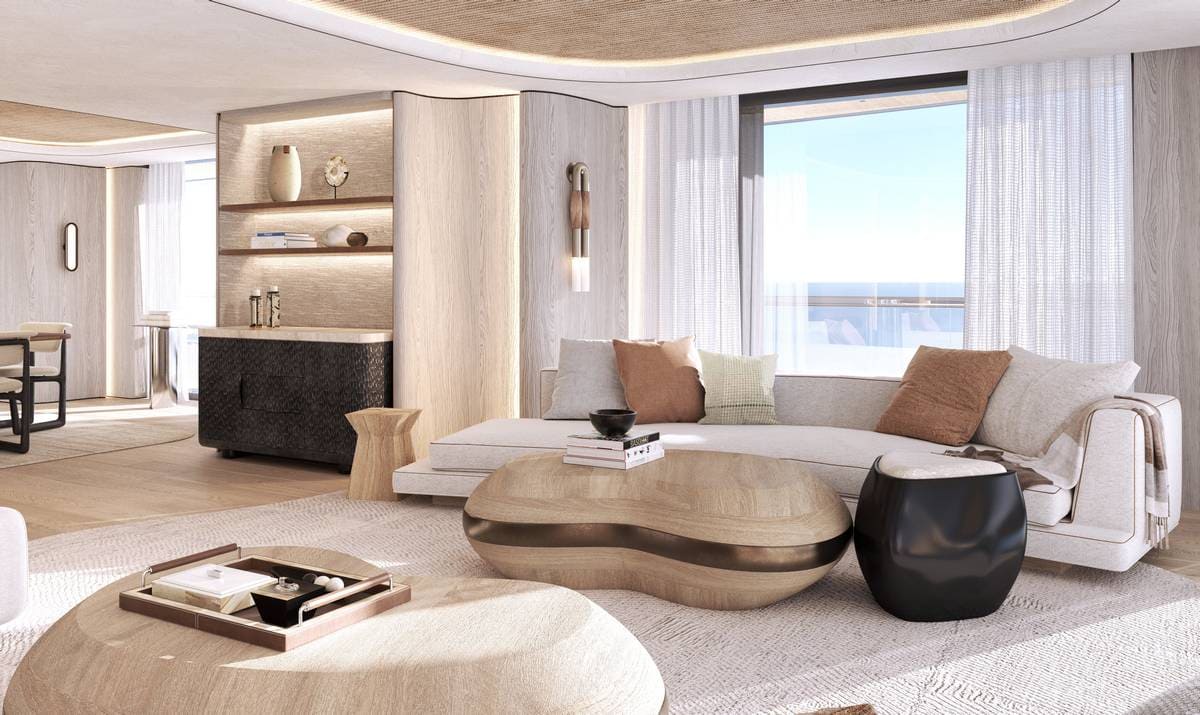 Salone del main deck del Baglietto Vesta56 con arredi chiari