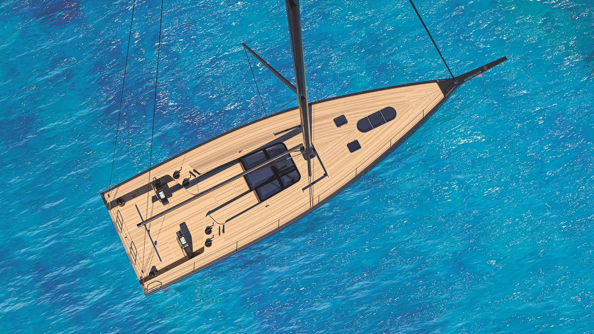 Vista dall’alto del Mylius M60GL, coperta teak 