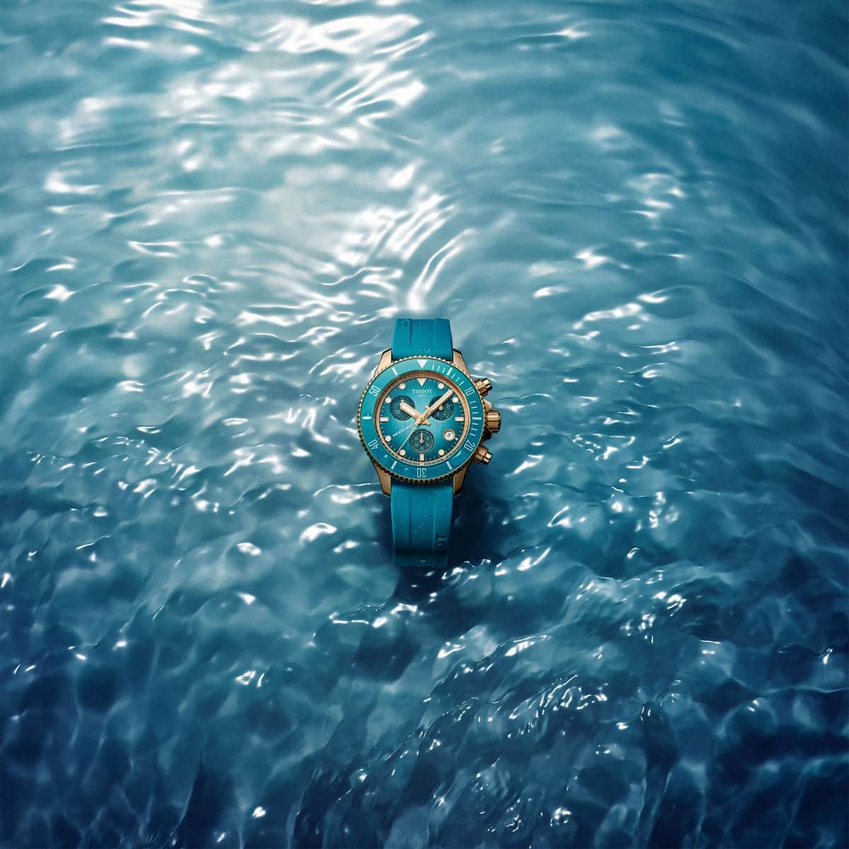 Tissot Seastar 38mm quadrante e cinturino turchese