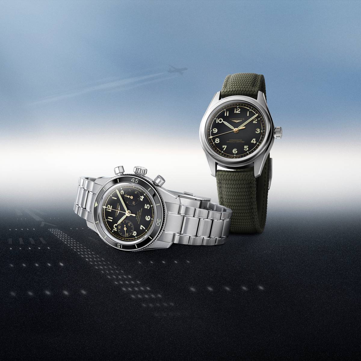 Orologi Longines Spirit Pilot con cinturino NATO e bracciale in acciaio inox, design elegante e funzionale, perfetti per gli amanti degli orologi di lusso e di alta precisione.