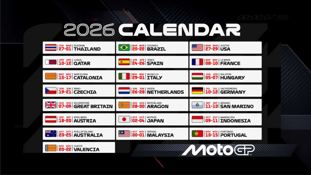 Calendario MotoGP 2026: date e luoghi delle gare, da Thailandia a Valencia.