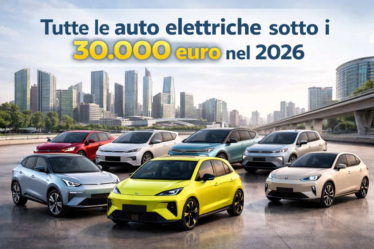 Auto elettriche 2026 economiche, varie colorazioni, città moderna quali modelli sotto i 30.000 euro?