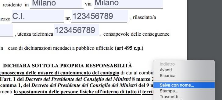 salvare autocertificazione