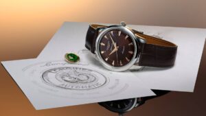 Quadrante marrone, cinturino in pelle marrone, Longines Conquest Heritage vintage raffinato.